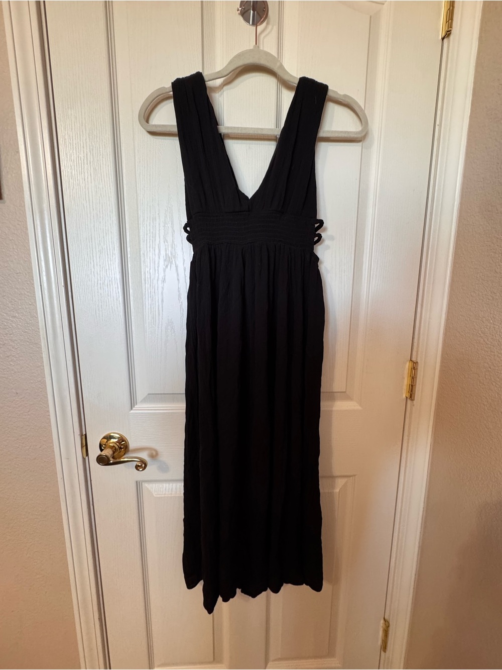 Deep V Black Maxi Dress with Wide Straps